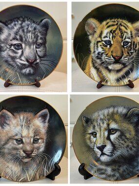 4 Vintage Princeton Gallery Cubs of the Big Cats 8in Collectible Plates